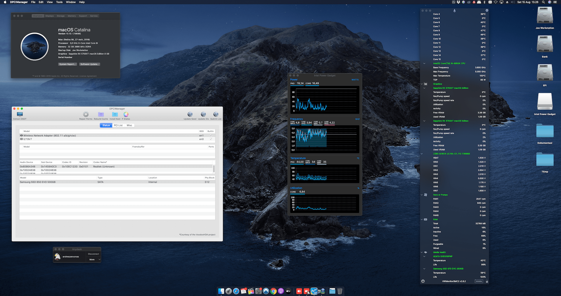 Success Hackintosh macOS Catalina 10.15.1 Build 19B88 in Gigabyte Z390 Aorus Ultra + Intel Core i9 9900K + 2x Sapphire Radeon RX 5700XT